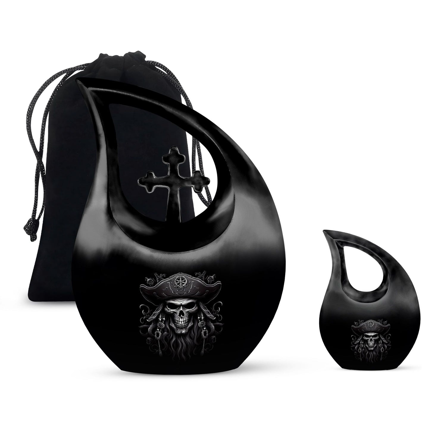 10-inch aluminium Skull Urn with Cross Drop design,
