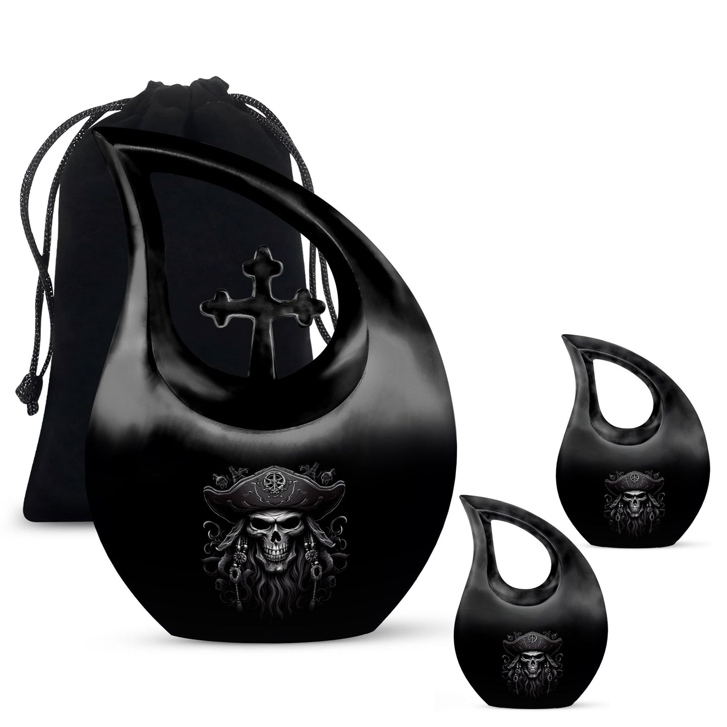 10-inch aluminium Skull Urn with Cross Drop design,