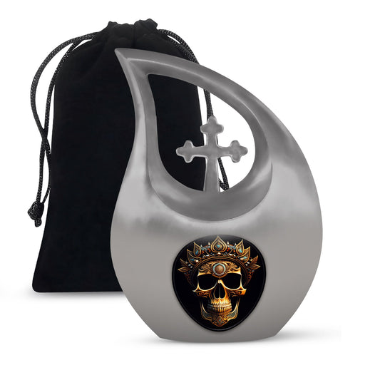 10-inch Skull Urn, Cross Drop design, Aluminium Large Urn 