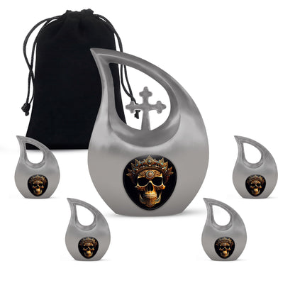 10-inch Skull Urn, Cross Drop design, Aluminium Large Urn 
