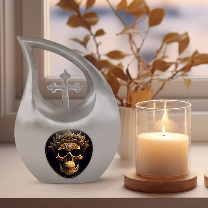10-inch Skull Urn, Cross Drop design, Aluminium Large Urn 