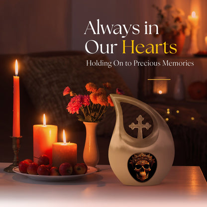 10-inch Skull Urn, Cross Drop design, Aluminium Large Urn 