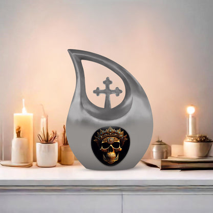10-inch Skull Urn, Cross Drop design, Aluminium Large Urn 