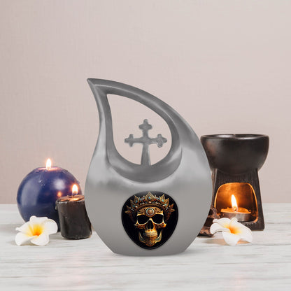 10-inch Skull Urn, Cross Drop design, Aluminium Large Urn 