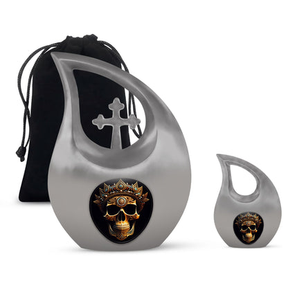 10-inch Skull Urn, Cross Drop design, Aluminium Large Urn 