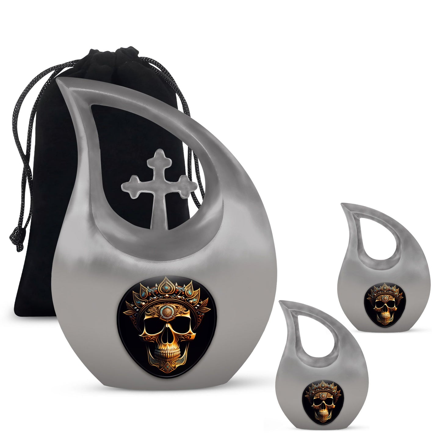 10-inch Skull Urn, Cross Drop design, Aluminium Large Urn 