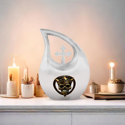 10 Inch Skull-Themed Cross Drop Design Urn for Human Ashes, 