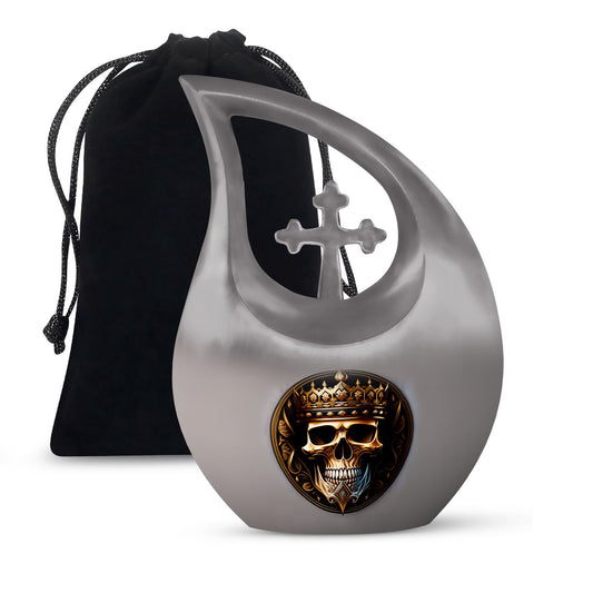 10-inch Skull Urn with Cross Drop design for memorial,