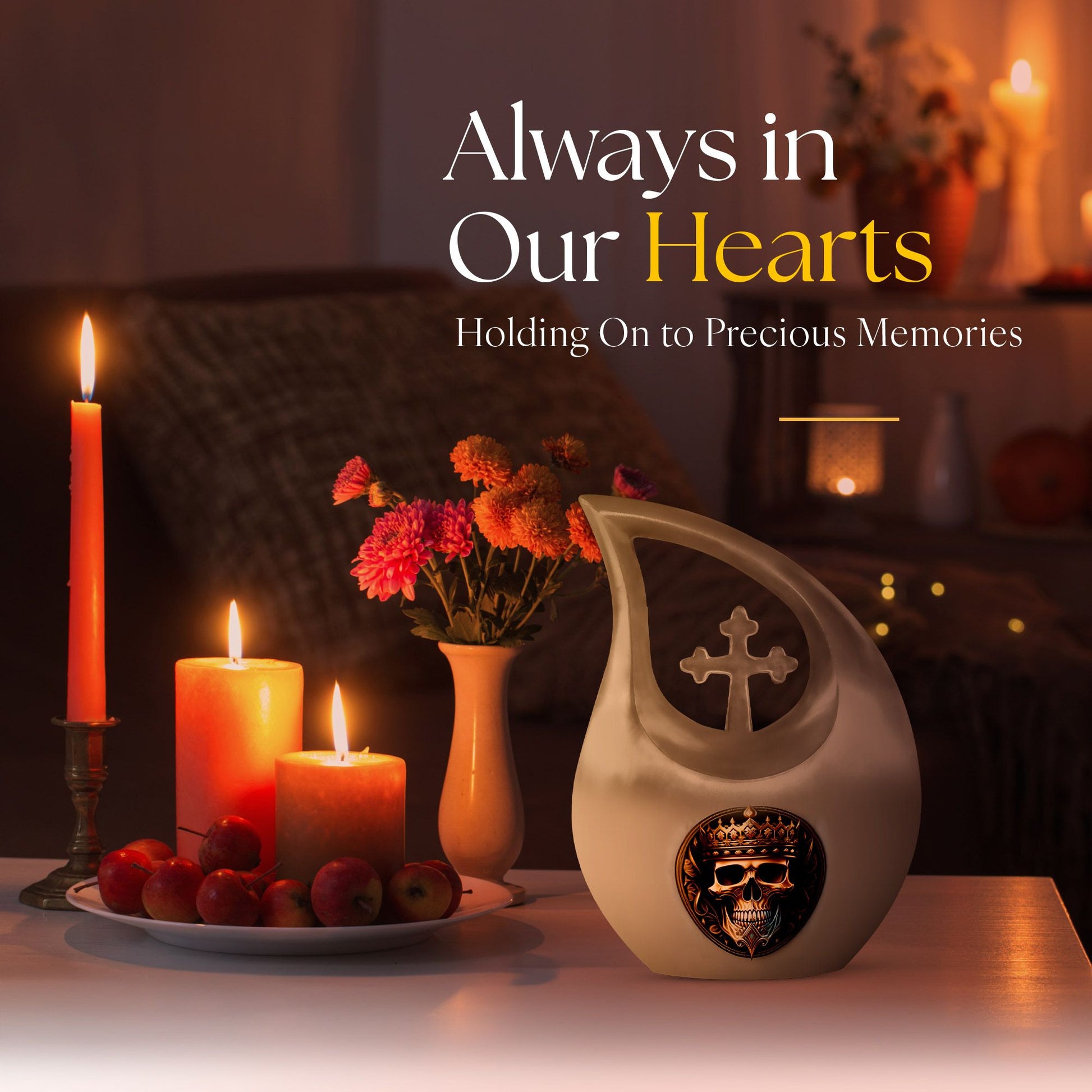 10-inch Skull Urn with Cross Drop design for memorial,