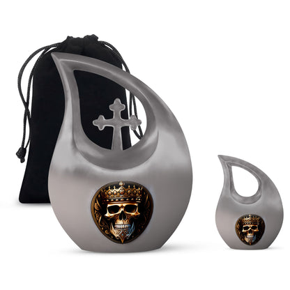 10-inch Skull Urn with Cross Drop design for memorial,