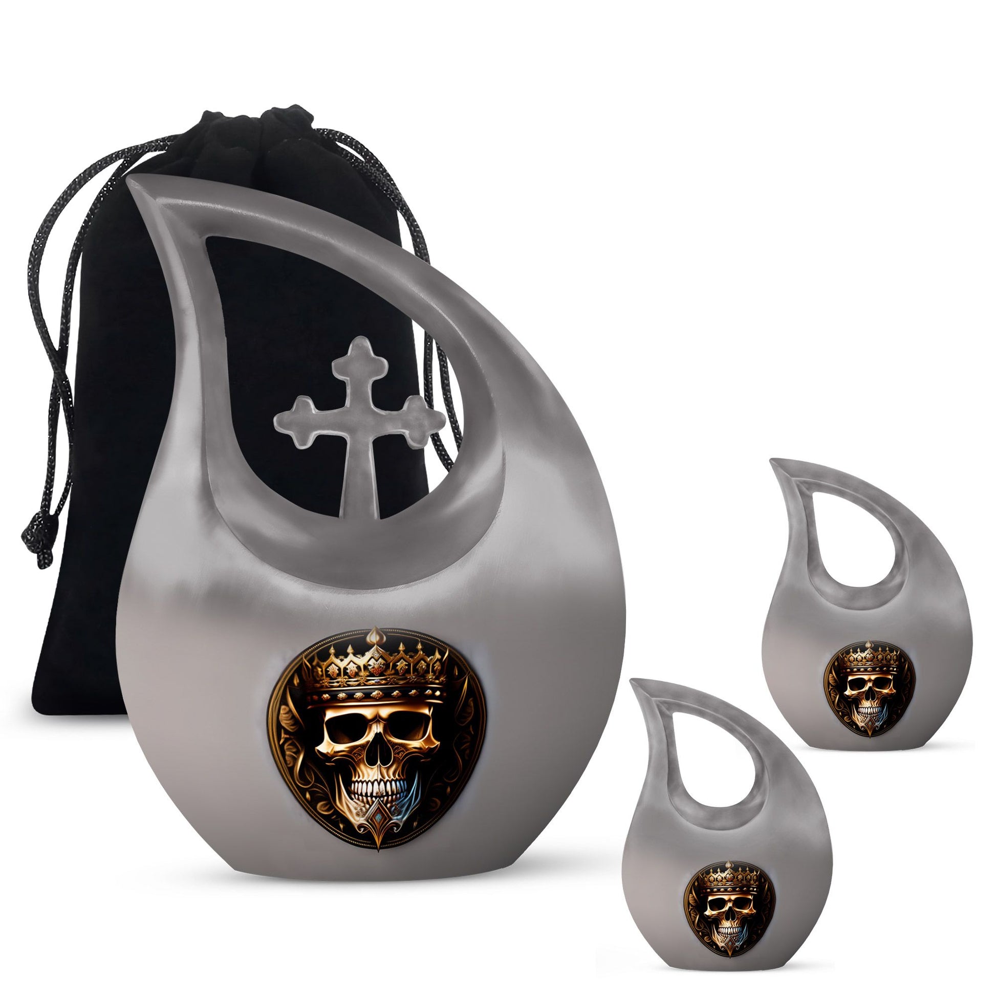 10-inch Skull Urn with Cross Drop design for memorial,