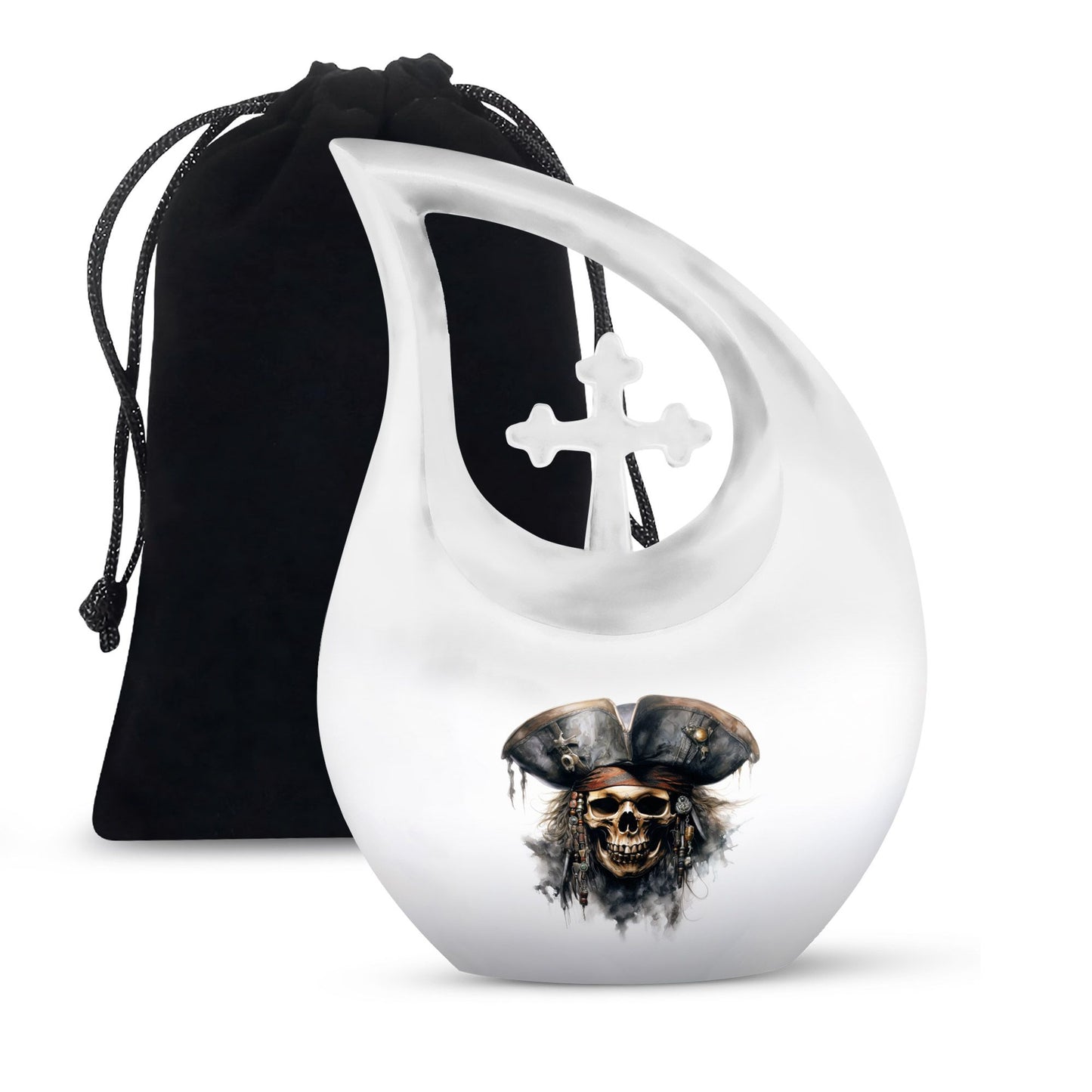 10-inch Skull Urn with Cross Drop design, personalize