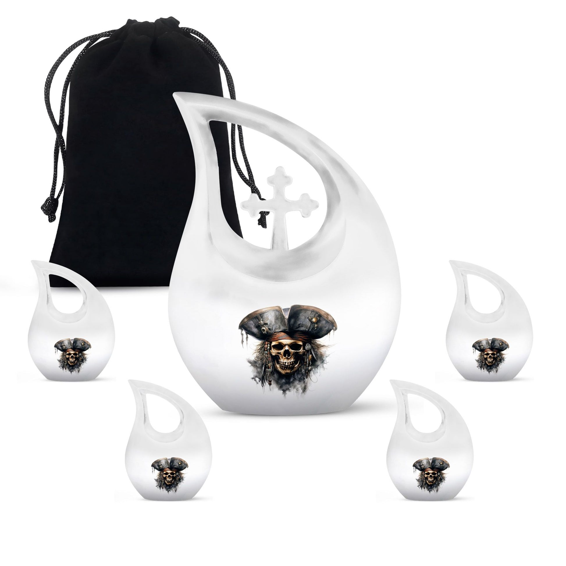 10-inch Skull Urn with Cross Drop design, personalize