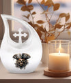 10-inch Skull Urn with Cross Drop design, personalize