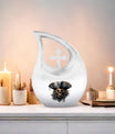 10-inch Skull Urn with Cross Drop design, personalize