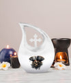 10-inch Skull Urn with Cross Drop design, personalize