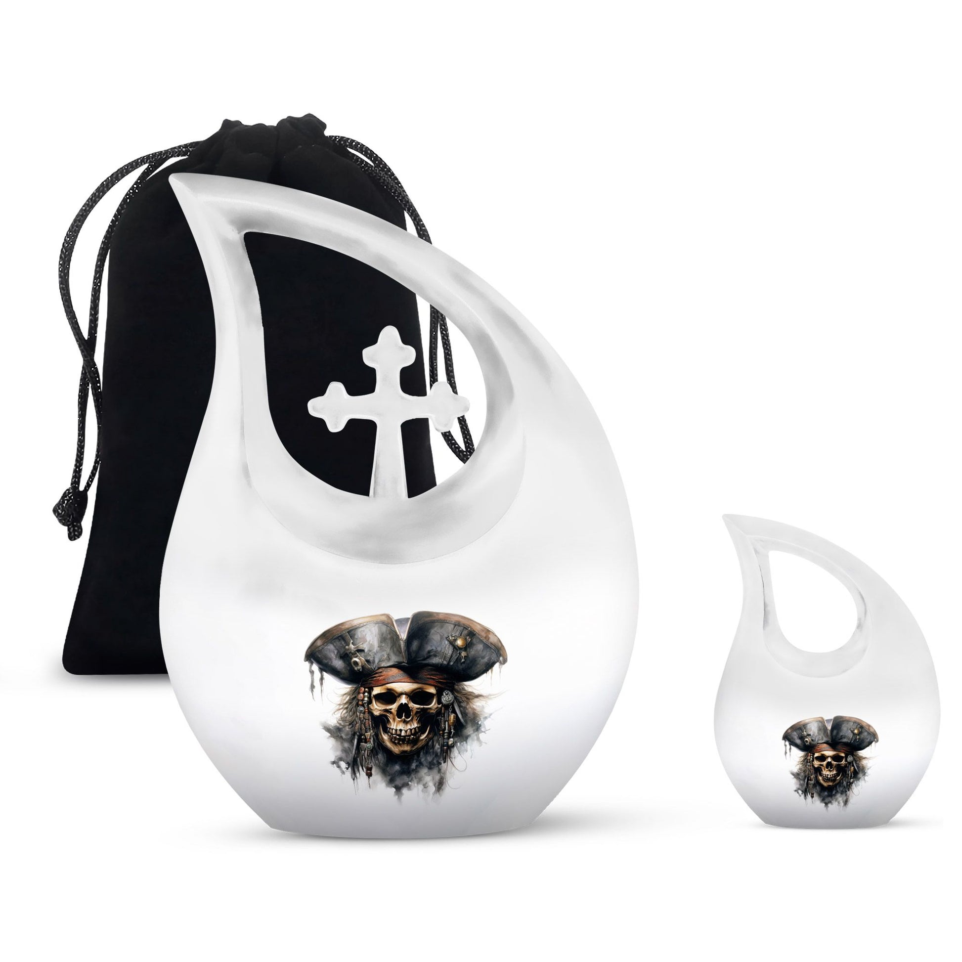 10-inch Skull Urn with Cross Drop design, personalize