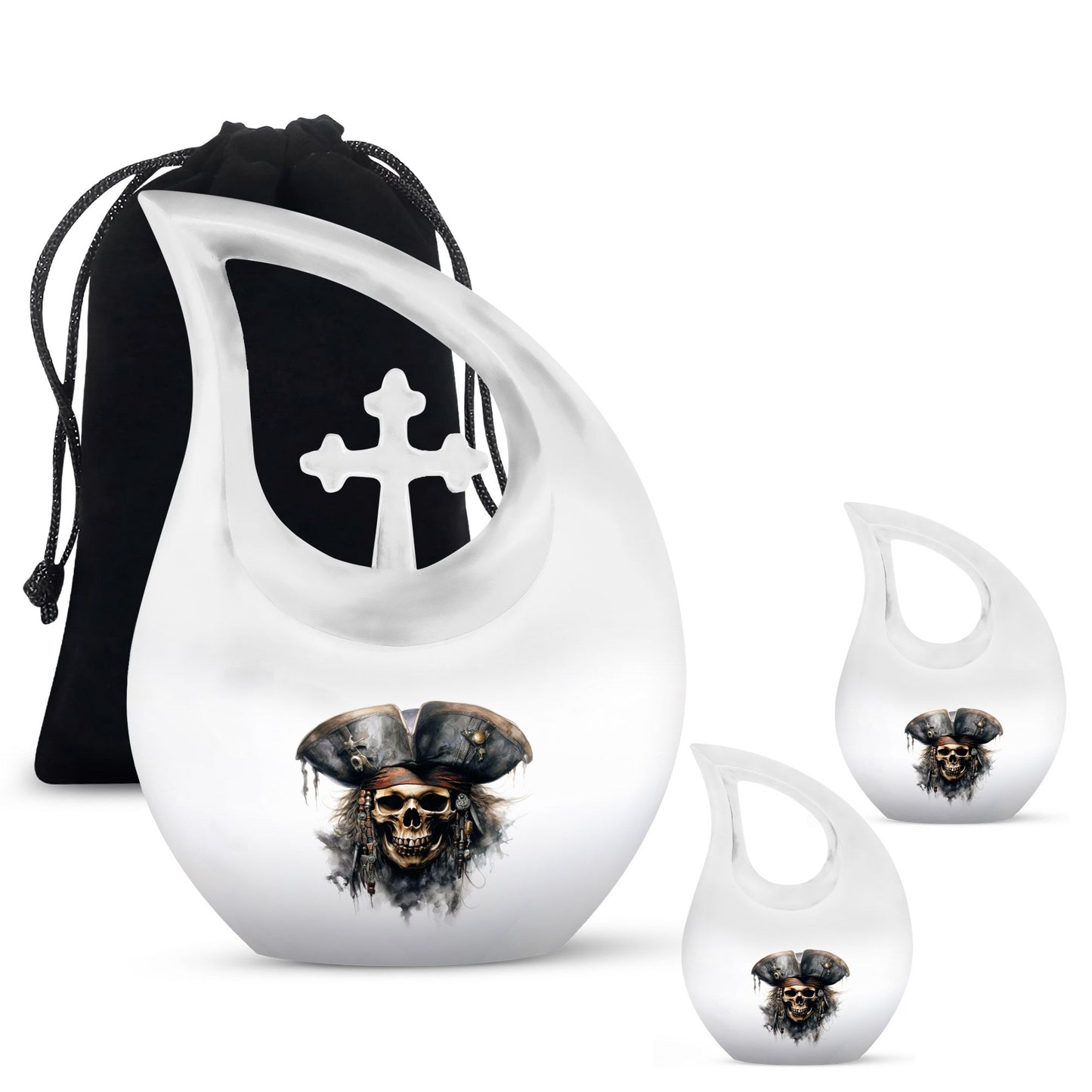 10-inch Skull Urn with Cross Drop design, personalize