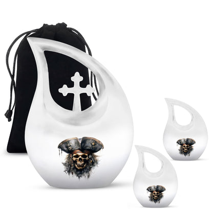 10-inch Skull Urn with Cross Drop design, personalize