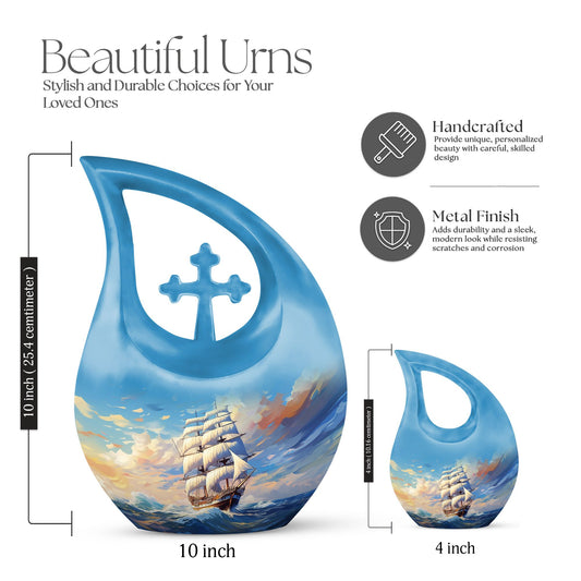 10-inch aluminium ship urn, Cross Drop design 