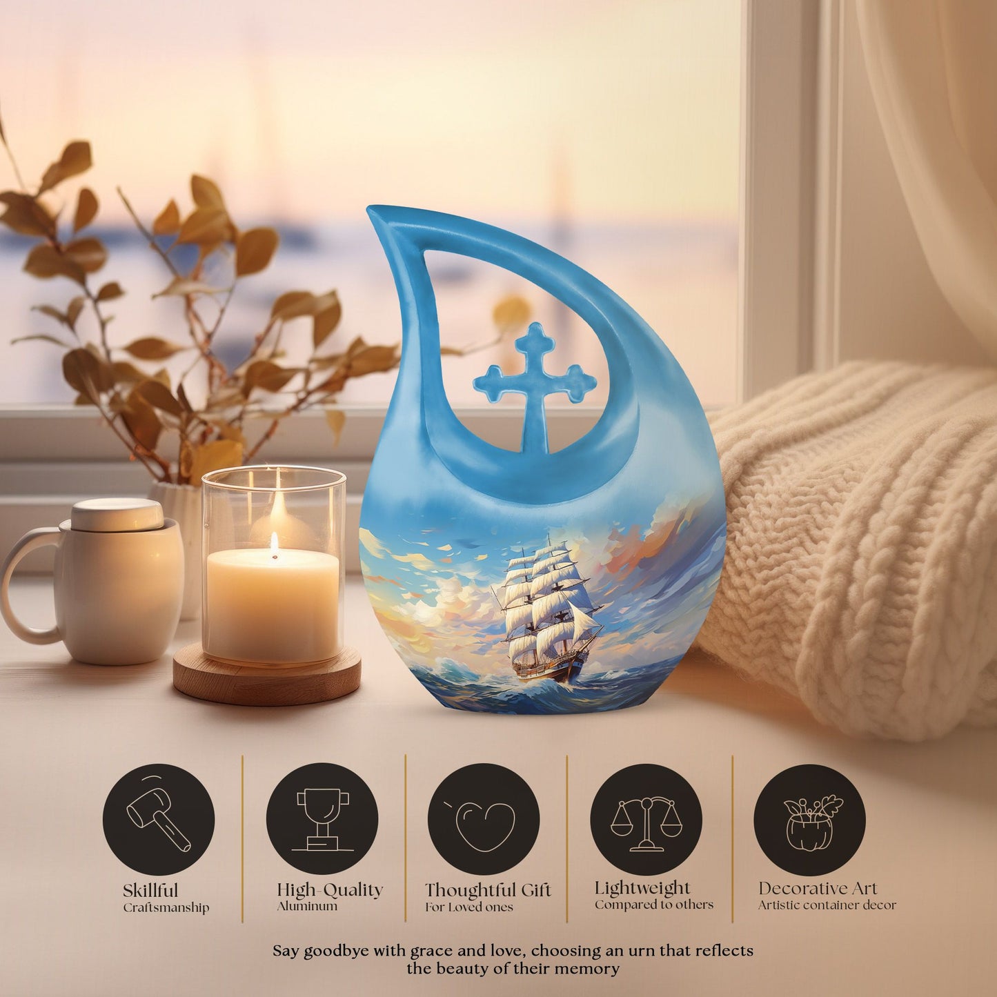 10-inch aluminium ship urn, Cross Drop design 