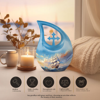 10-inch aluminium ship urn, Cross Drop design 