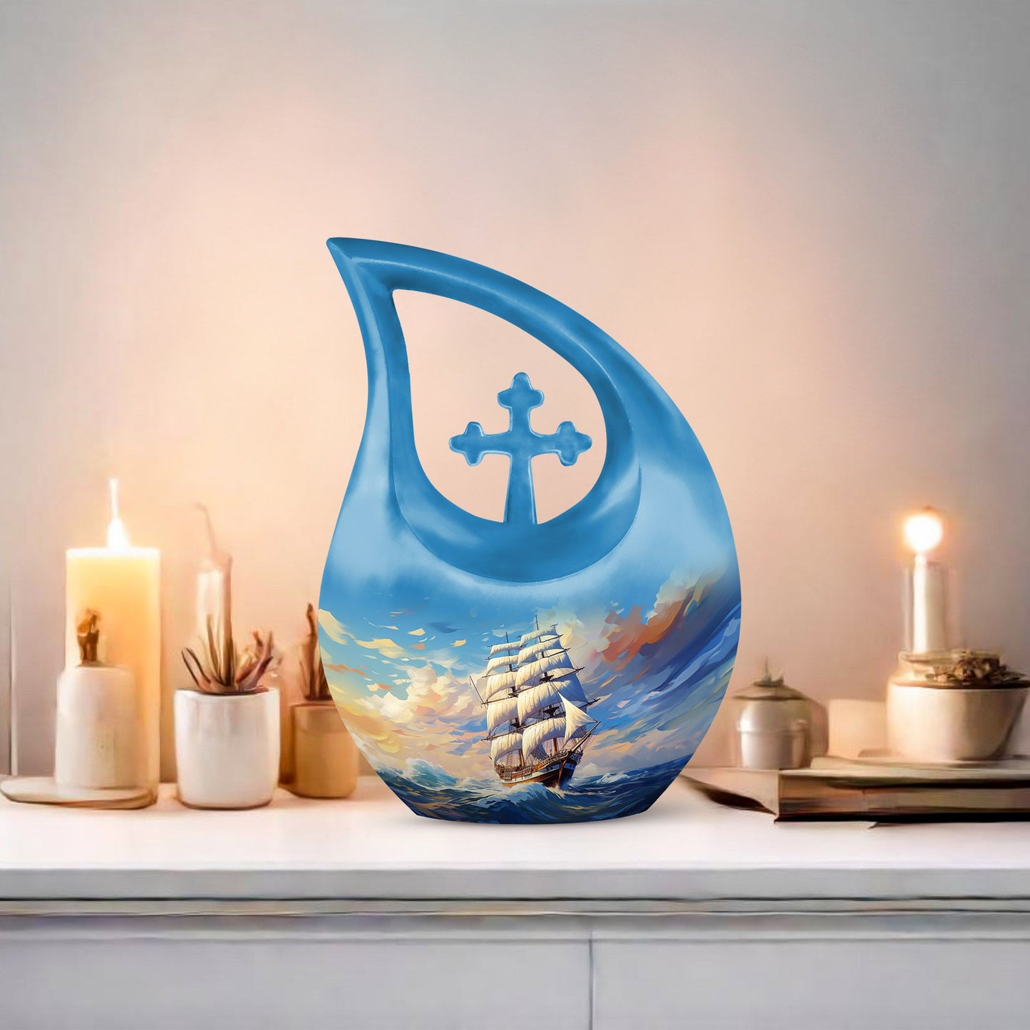 10-inch aluminium ship urn, Cross Drop design 