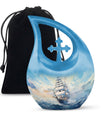 10-inch large ship urn with cross drop design, customizable 
