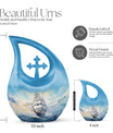 10-inch large ship urn with cross drop design, customizable 