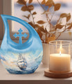 10-inch large ship urn with cross drop design, customizable 