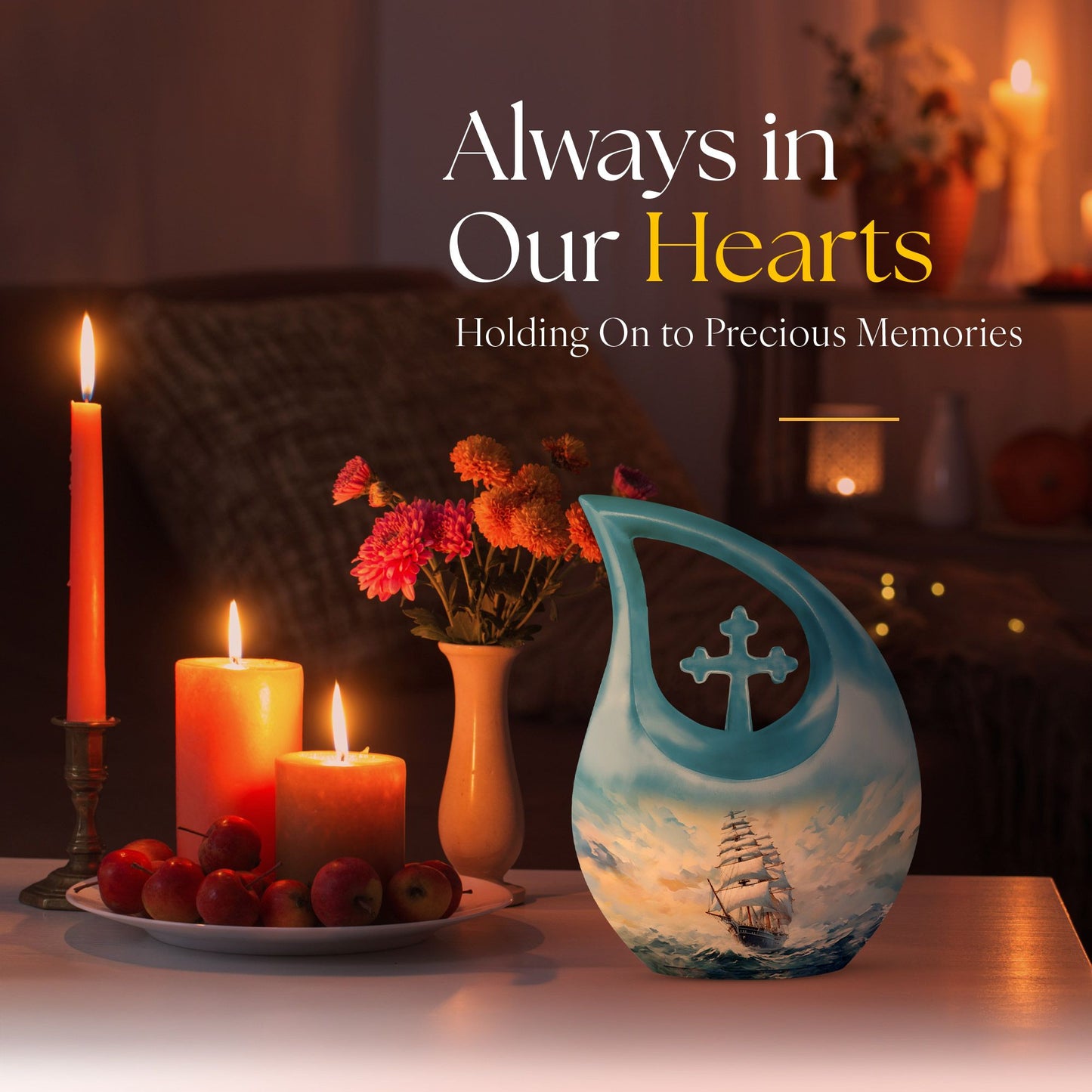 10-inch large ship urn with cross drop design, customizable 