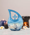 10-inch large ship urn with cross drop design, customizable 