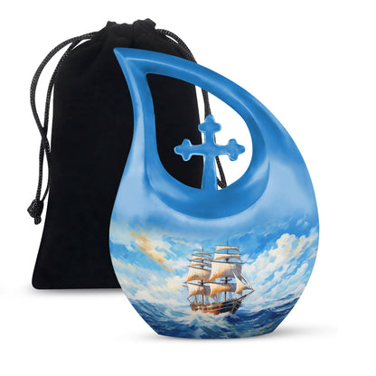 10-inch Ship Urn, Cross Drop Design, Aluminium Cremation Urn