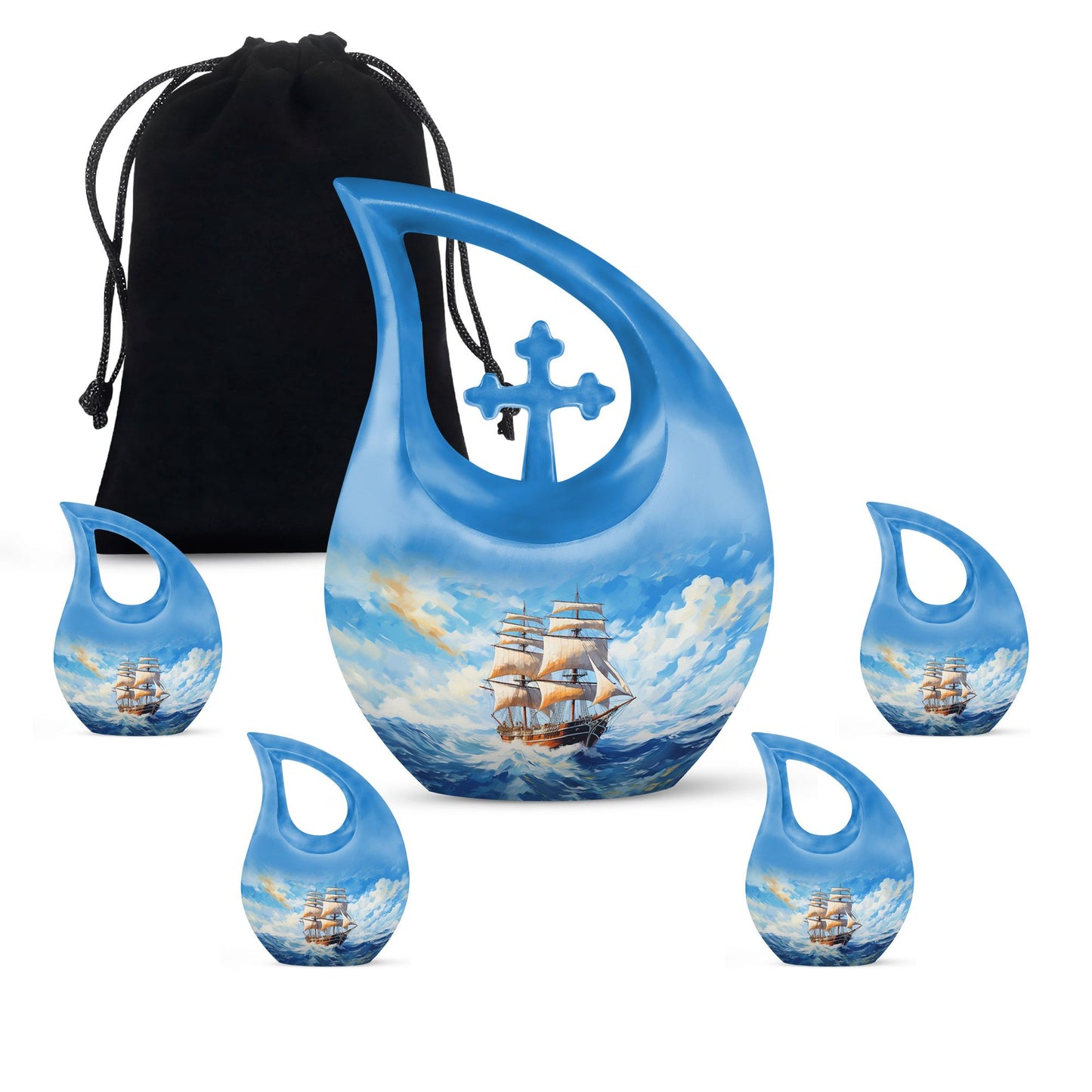 10-inch Ship Urn, Cross Drop Design, Aluminium Cremation Urn