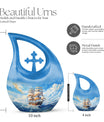 10-inch Ship Urn, Cross Drop Design, Aluminium Cremation Urn