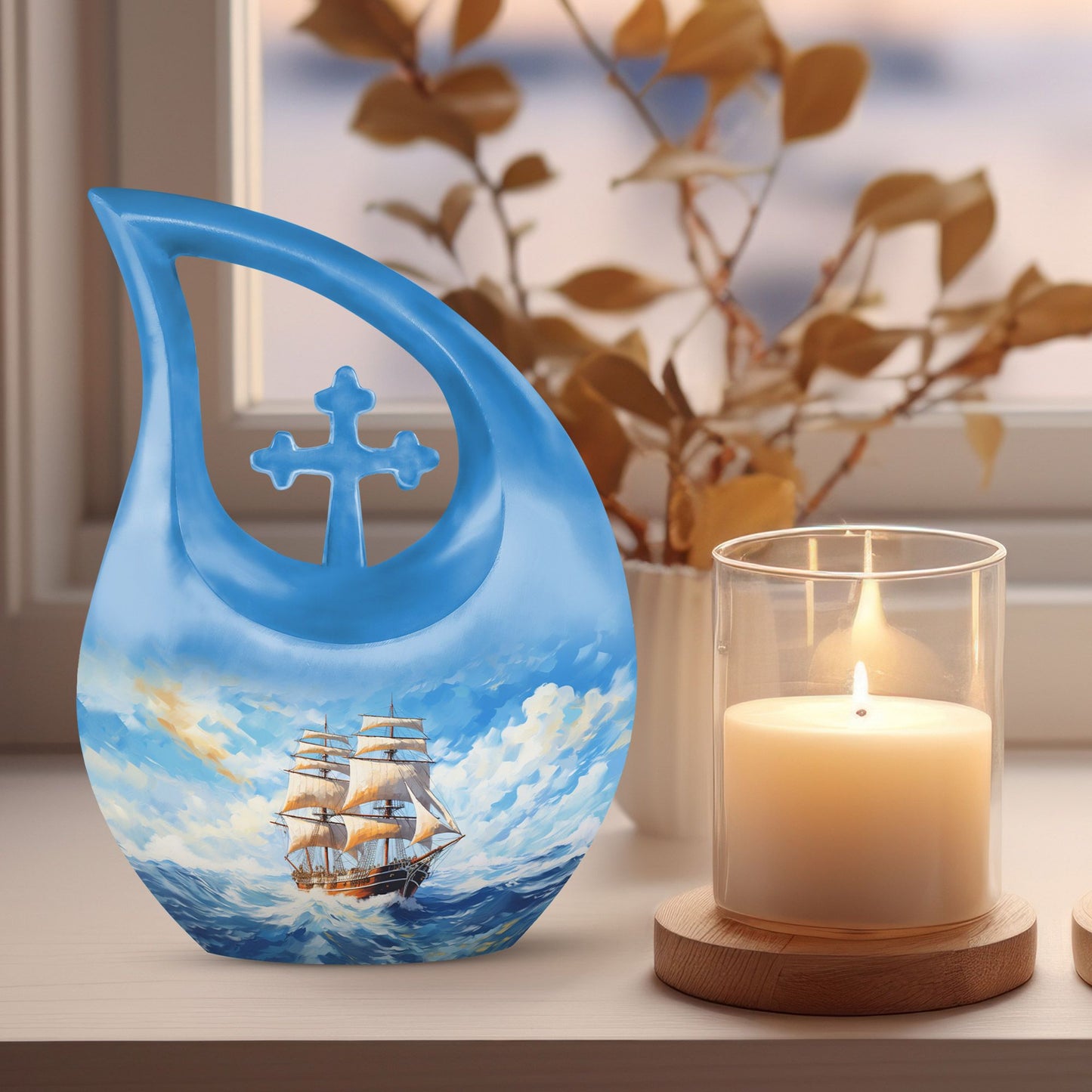 10-inch Ship Urn, Cross Drop Design, Aluminium Cremation Urn