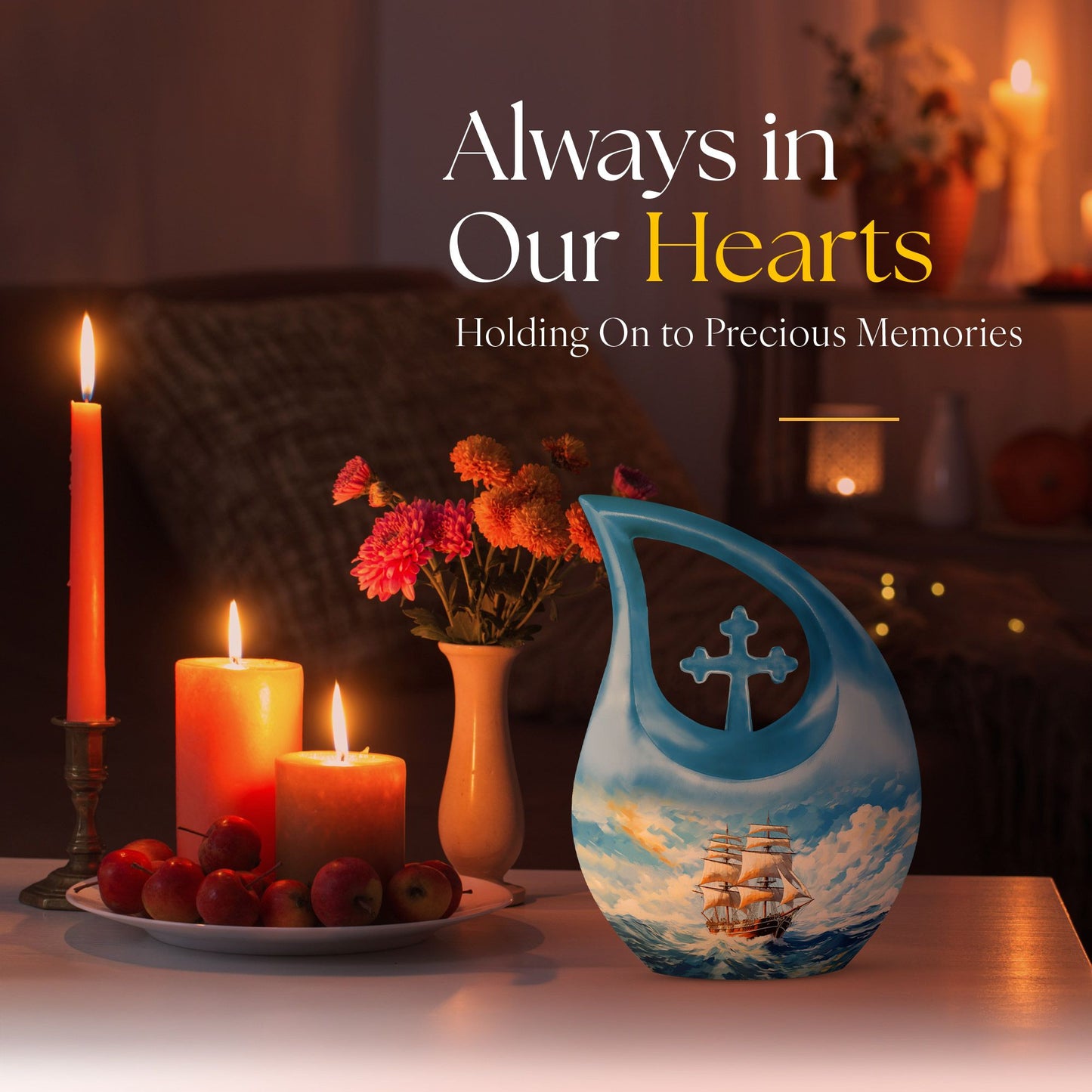 10-inch Ship Urn, Cross Drop Design, Aluminium Cremation Urn