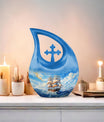 10-inch Ship Urn, Cross Drop Design, Aluminium Cremation Urn
