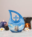 10-inch Ship Urn, Cross Drop Design, Aluminium Cremation Urn