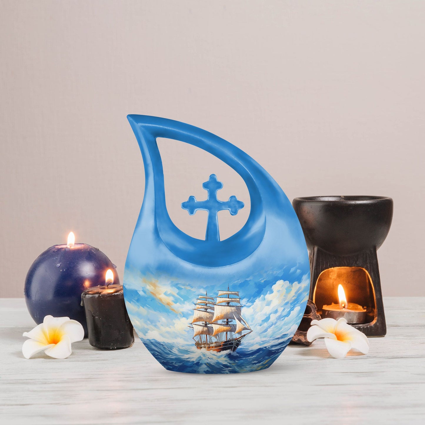 10-inch Ship Urn, Cross Drop Design, Aluminium Cremation Urn