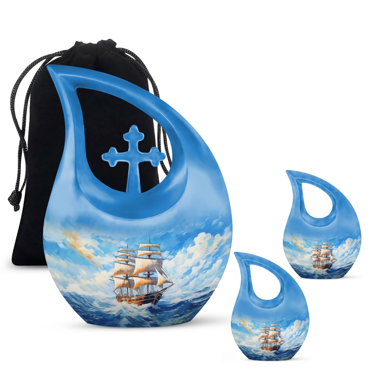 10-inch Ship Urn, Cross Drop Design, Aluminium Cremation Urn