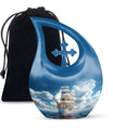10-inch Ship-themed Marble Urn with Cross