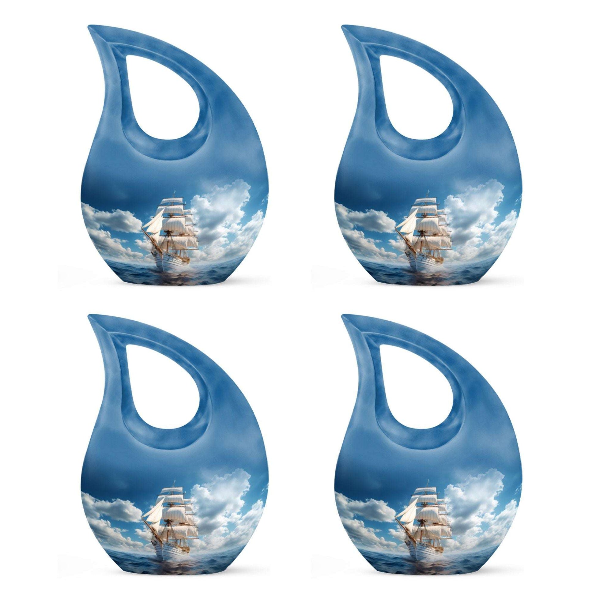 10-inch Ship-themed Marble Urn with Cross