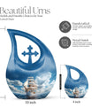 10-inch Ship-themed Marble Urn with Cross