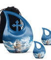 10-inch Ship-themed Marble Urn with Cross