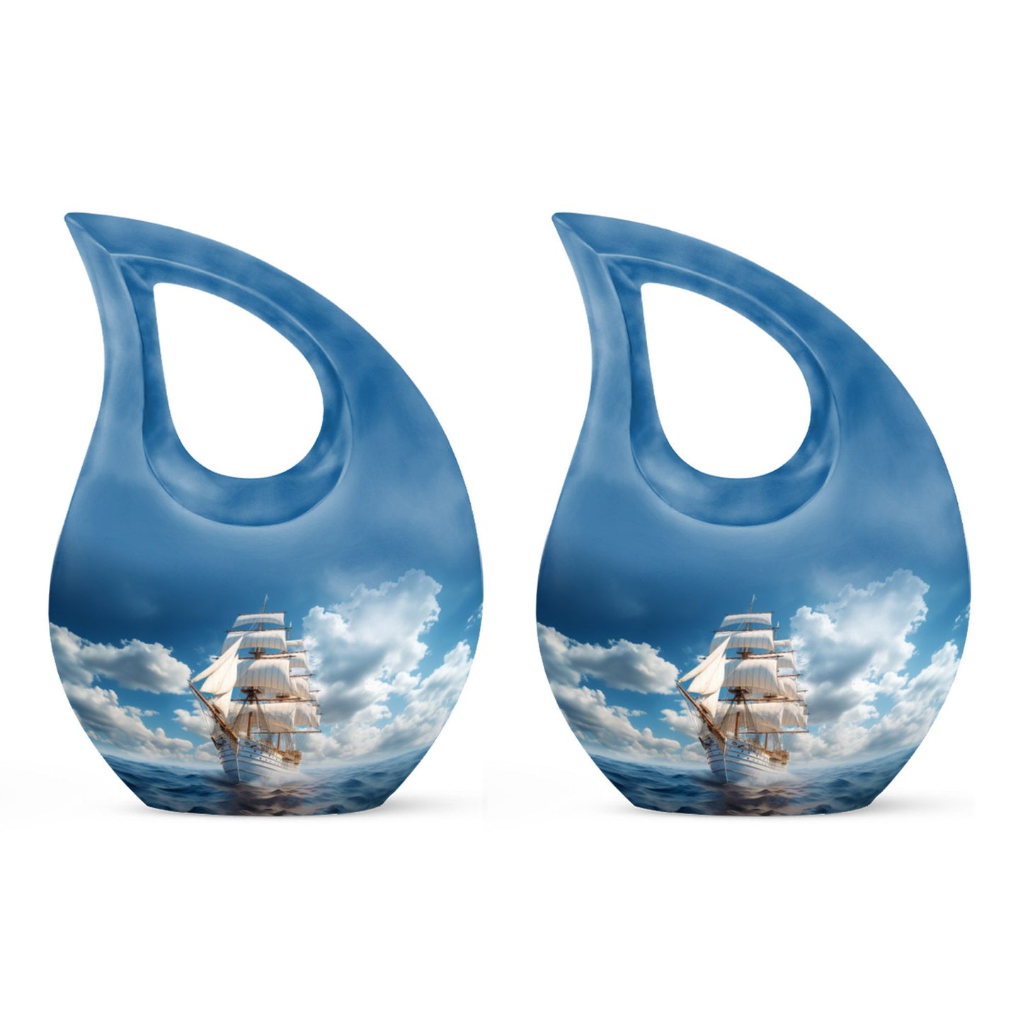 10-inch Ship-themed Marble Urn with Cross