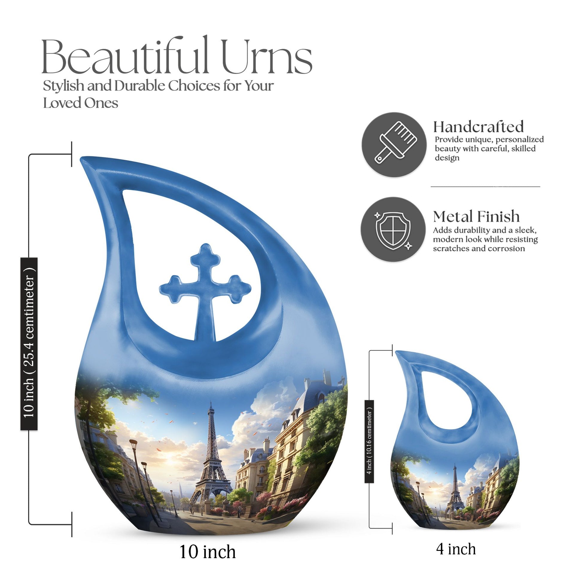 10-inch Eiffel Tower urn, cross drop design 