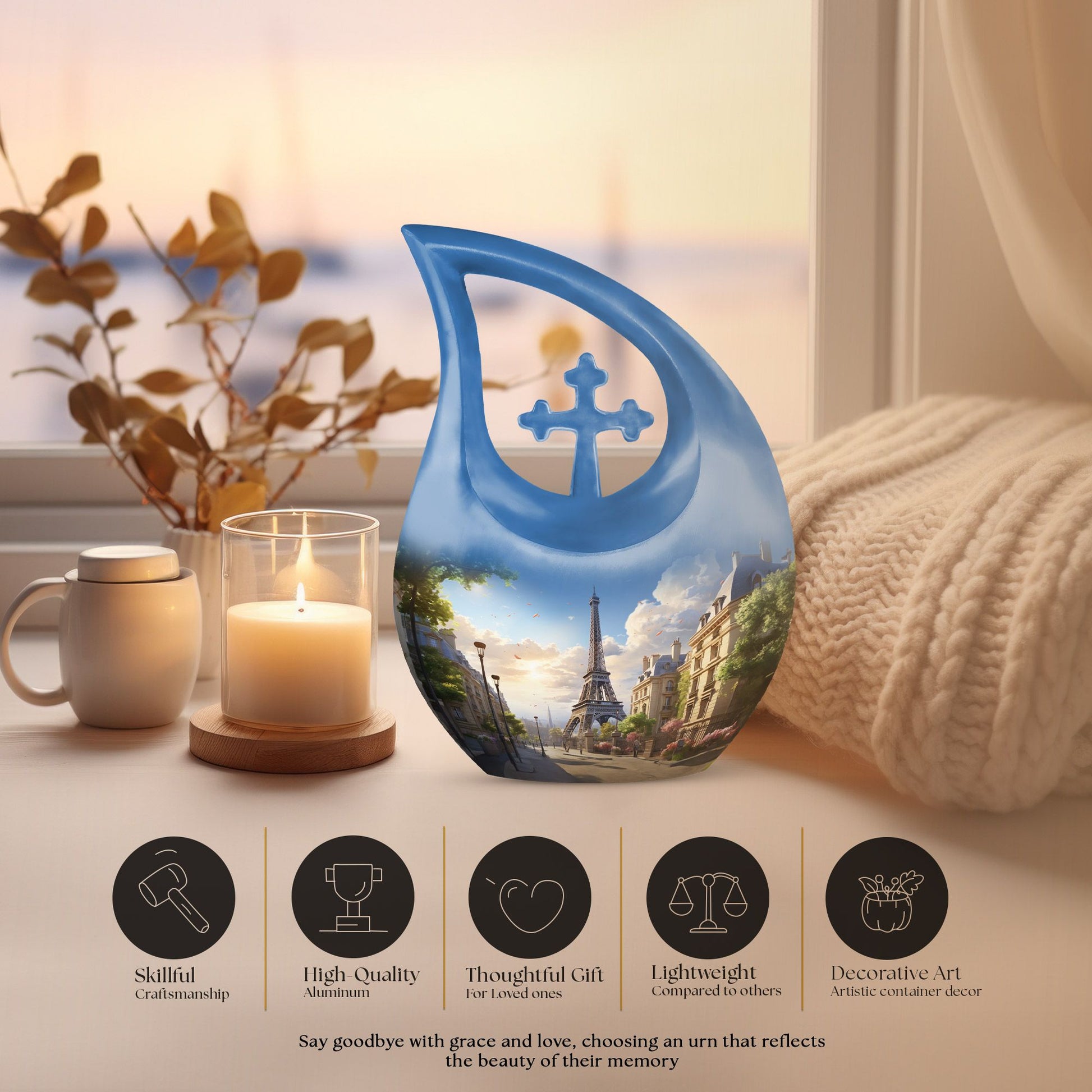 10-inch Eiffel Tower urn, cross drop design 