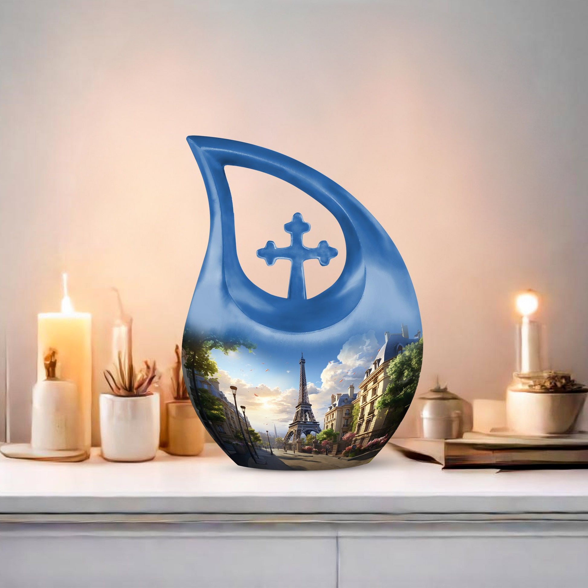 10-inch Eiffel Tower urn, cross drop design 