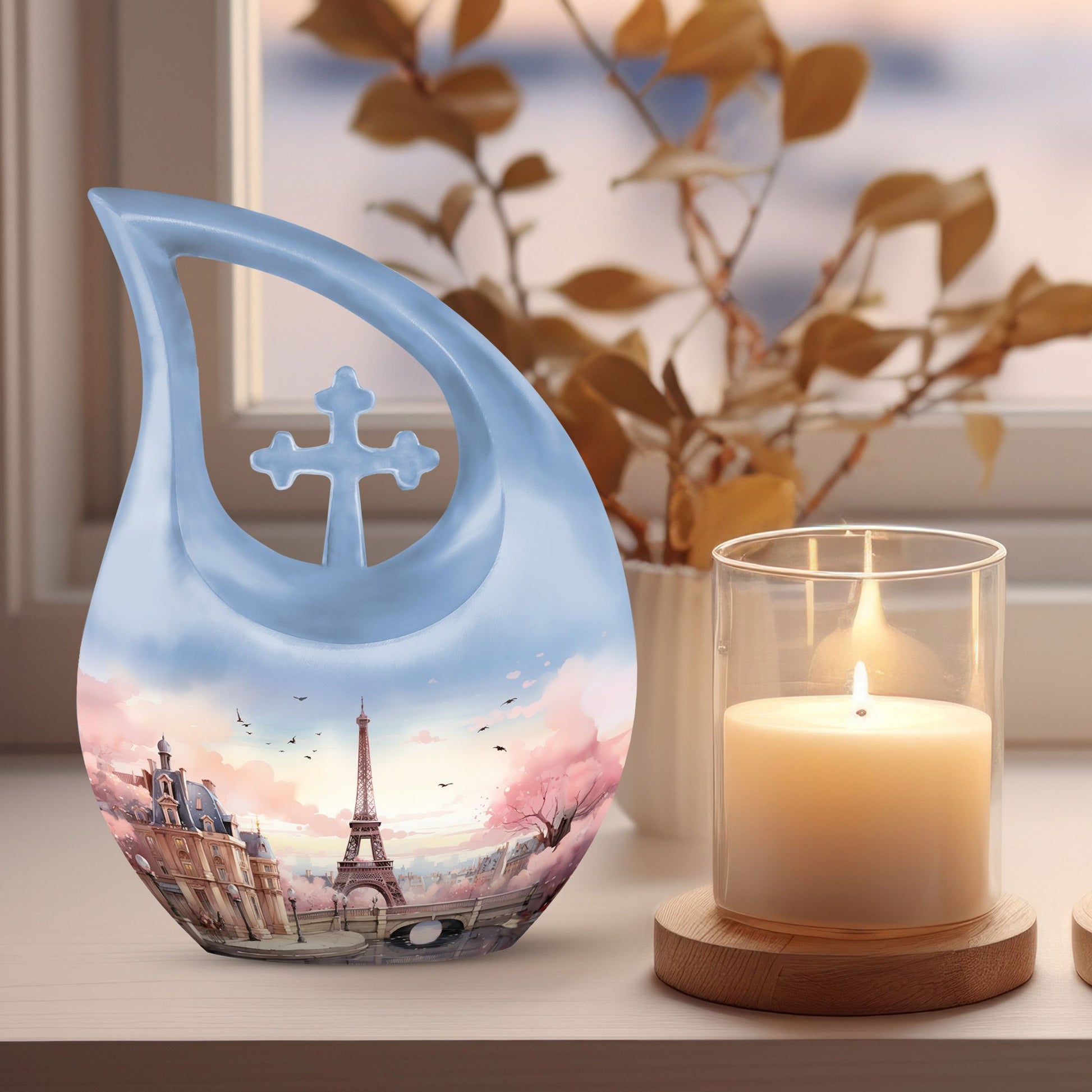 Eiffel Tower themed, Cross Drop design urn